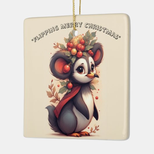 Flipping Flapping Merry Christmas Penguin Quirky Keramisch Ornament (Links)