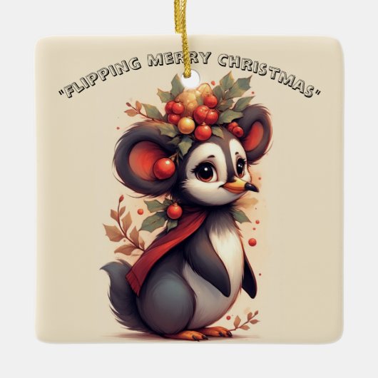 Flipping Flapping Merry Christmas Penguin Quirky  Keramisch Ornament (Voorkant)