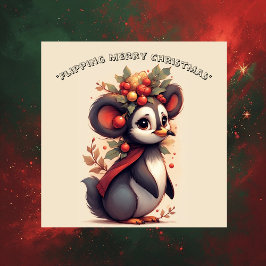Flipping Flapping Merry Christmas Penguin Quirky  Sticker