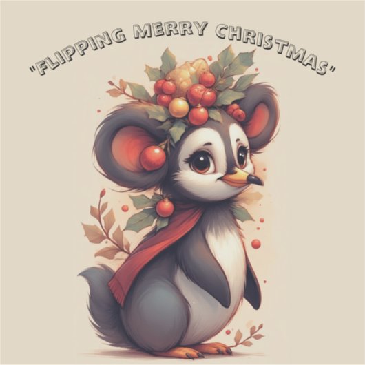 Flipping Flapping Merry Christmas Penguin Quirky  Sticker (Voorkant)