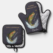 Flipping Geweldige Dad Fly Vissen kinder namen Ovenwant & Pannenlap Set (Voorkant / Achterkant)