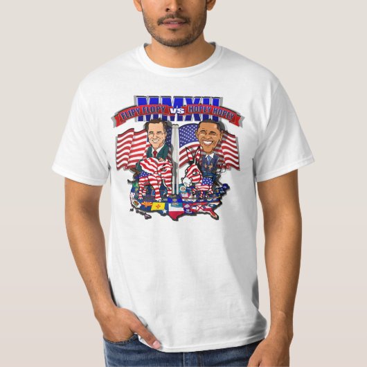 Flipy Flopy vs Hopey Hope Romney Obama 2012 Satire T-shirt (Voorkant)