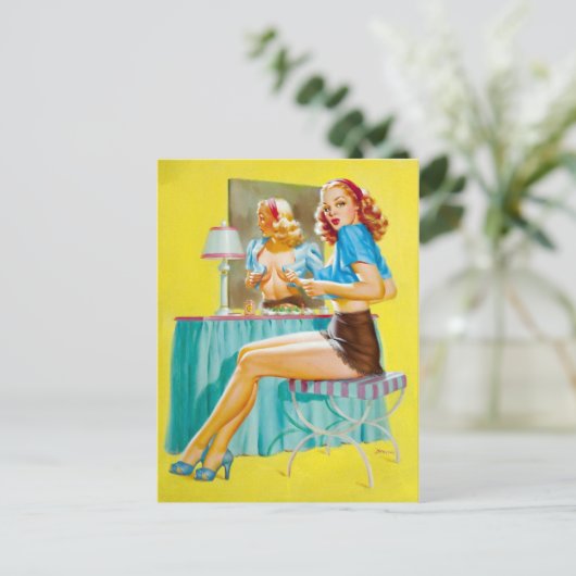 Flireren bij Mirror Pin Up Briefkaart (Staand voorkant)