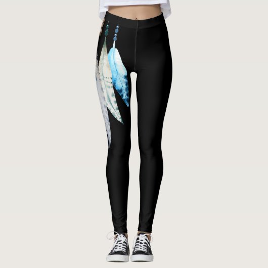 *~* Flirerende veren op zwart Leggings (Voorkant)