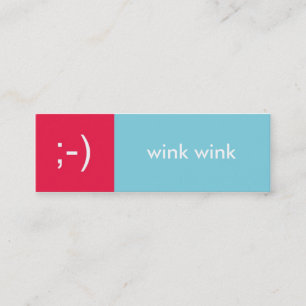 Flirt card rood blauw knipoog emoticon tekstberich mini visitekaartje