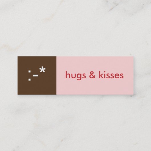 Flirt card roze bruine knuffels kussen emoticon be mini visitekaartje (Voorkant)