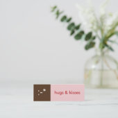 Flirt card roze bruine knuffels kussen emoticon be mini visitekaartje (Staand voorkant)