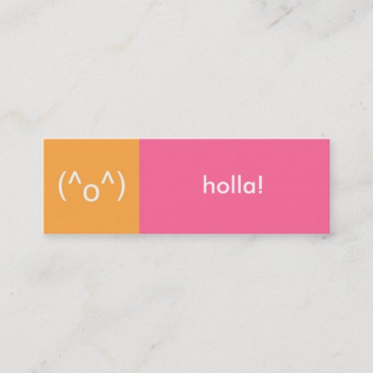Flirt card roze sinaasappel holla emoticon tekstbe mini visitekaartje (Voorkant)