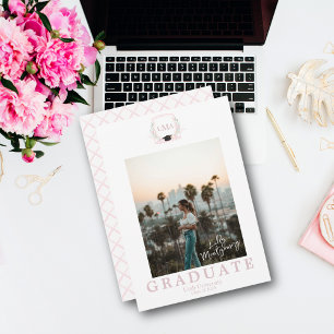 Flirt Monogram Foto Afstudeer Uitnodiging
