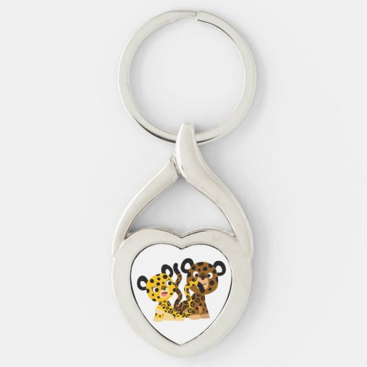 Flirtatieuze Cartoon Jaguars Metal Sleutelhanger (Voorkant)