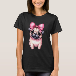Flirtboog Pugs-hond Moeder Roze Lint Moeder Meisje T-shirt