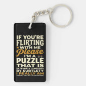 Flirten met mij, alsjeblieft, verward puzzel grapp sleutelhanger (achterkant)