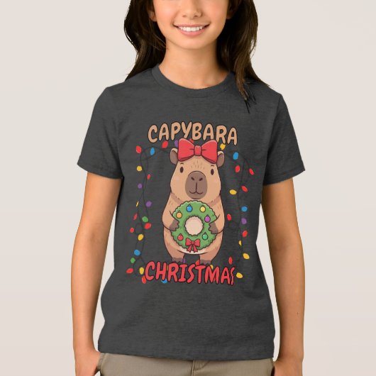Flirterige Capybara Kerstlichten Feest Tri-Blend Shirt (Voorkant)