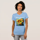 Flirterige gele Daylily Flower Blue Daylilies T-shirt (Voorkant volledig)