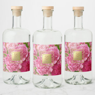 Flirterige roze en groene monogramminifleslabels Likeurfles Etiket