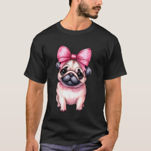 Flirterige Strik Mops Hond Moeder Roze Lint Moeder T-shirt