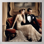 Flirting An Art Deco Couple Poster<br><div class="desc">Flirten is een afbeelding van een prachtig stel in de Art Deco periode. Ze zitten op een prachtige divan met een uitgebreid omlijst portret erboven. Ze zijn prachtig gekleed in formele kleding. Hij zit in een smoking en ze is in een jurk geaccentueerd met prachtige kant. Een prachtig Art Deco...</div>