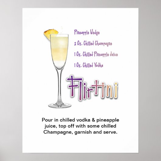 Flirtini Cocktail Recept Kunst 16"x20" Poster (Voorkant)