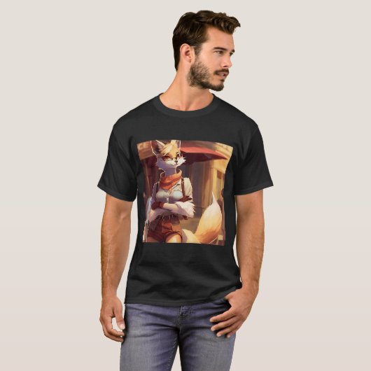 Flirty Anthro Furry Fox Girl CasualClothing Dapple T-shirt (Voorkant volledig)