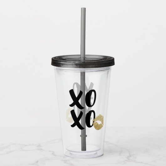Flirty Black XOXO-script met Gold Lips Kiss Acryl Drinkbeker (Voorkant)
