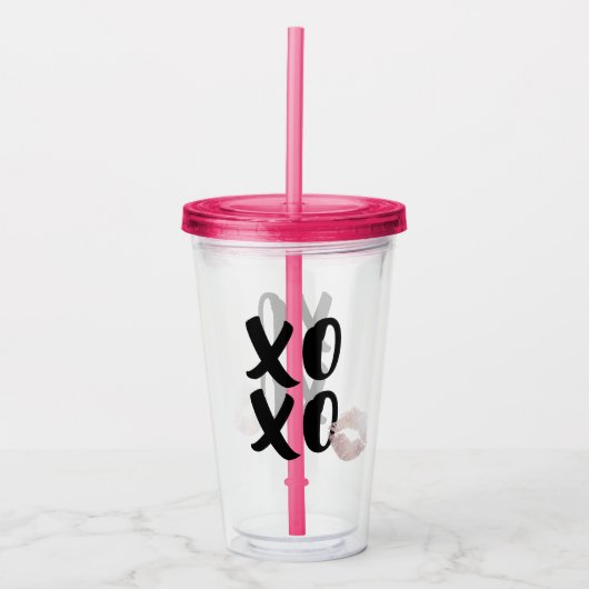 Flirty Black XOXO-script met Roos Gold Lips Kiss Acryl Drinkbeker (Voorkant)