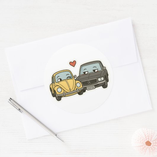 Flirty Cartoon Car Couple - Grappige Sticker voor  (Envelop)