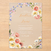 Flirty Floral Meadow | Zomer bruiloft Acryl Uitnodigingen (Voorkant)