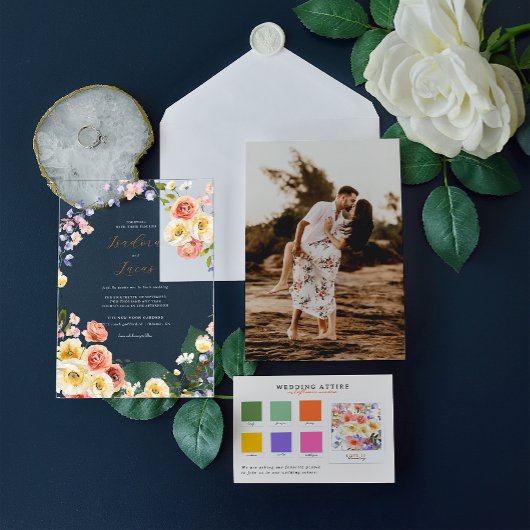 Flirty Floral Meadow | Zomer bruiloft Acryl Uitnodigingen