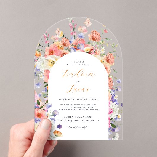 Flirty Floral Meadow | Zomer bruiloft Acryl Uitnodigingen (Insitu (Draagbaar))