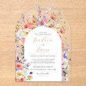 Flirty Floral Meadow | Zomer bruiloft Acryl Uitnodigingen (Voorkant)