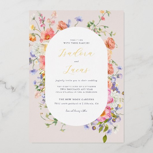 Flirty Floral Meadow | Zomer bruiloft Folie Uitnodiging (Voorkant)