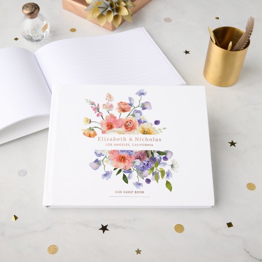Flirty Floral Meadow | Zomer bruiloft Gastenboek (Voorkant open)