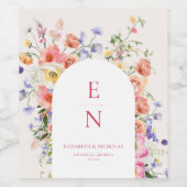 Flirty Floral Meadow | Zomer bruiloft Wijn Etiket (Enkel label)