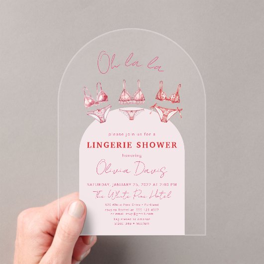 Flirty Pink Lingerie Vrijgezellenfeest Bachelorett Acryl Uitnodigingen (Insitu (Draagbaar))