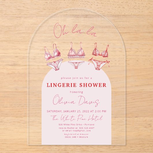 Flirty Pink Lingerie Vrijgezellenfeest Bachelorett Acryl Uitnodigingen (Voorkant)