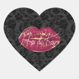 Flirty rode lippen kus zwart bloemig hart sticker