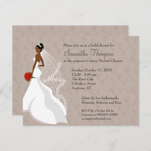 Flirty Taupe Bridal Shower-uitnodiging Kaart (Voorkant / Achterkant)