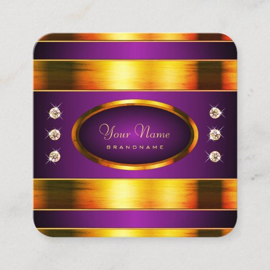 Flitsend goud en Paarse met lichtgevende steentjes Vierkante Visitekaartje (Voorkant)
