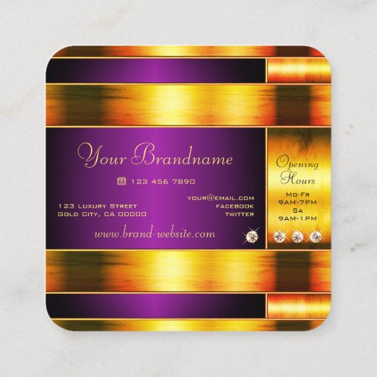 Flitsend goud en Paarse met lichtgevende steentjes Vierkante Visitekaartje (Achterkant)