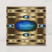Flitsend goud met blauw Blauwgroen Gradient Marble Vierkante Visitekaartje (Voorkant)