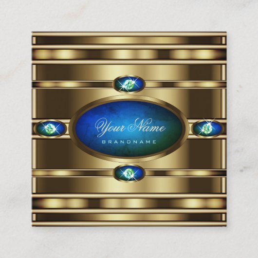 Flitsend goud met blauw Blauwgroen Gradient Marble Vierkante Visitekaartje (Voorkant)