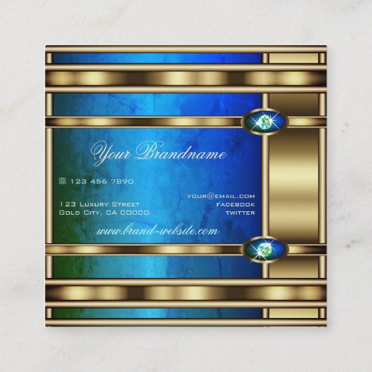 Flitsend goud met blauw Blauwgroen Gradient Marble Vierkante Visitekaartje (Achterkant)