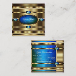 Flitsend goud met blauw Blauwgroen Gradient Marble Vierkante Visitekaartje