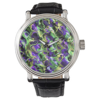 Flitsend Luid Kleurrijke Boho Hippie Fractal Marbl Horloge