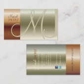 Flitsend monogram koper/geborsteld nikkel visitekaartje (Voorkant / Achterkant)
