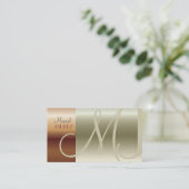 Flitsend monogram koper/geborsteld nikkel visitekaartje (Staand voorkant)