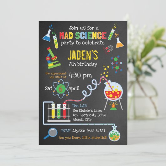 Flitsende Gender Neutrale Mad Science Feest Kaart (Staand voorkant)
