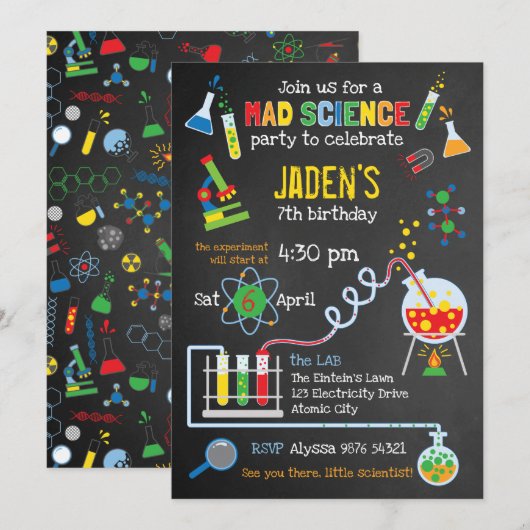 Flitsende Gender Neutrale Mad Science Feest Kaart (Voorkant / Achterkant)