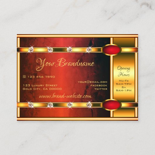 Flitsende gouden en rode met glinsterende faux dia visitekaartje (Achterkant)