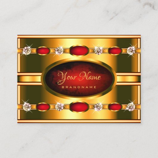 Flitsende gouden en rode met glinsterende faux dia visitekaartje (Voorkant)